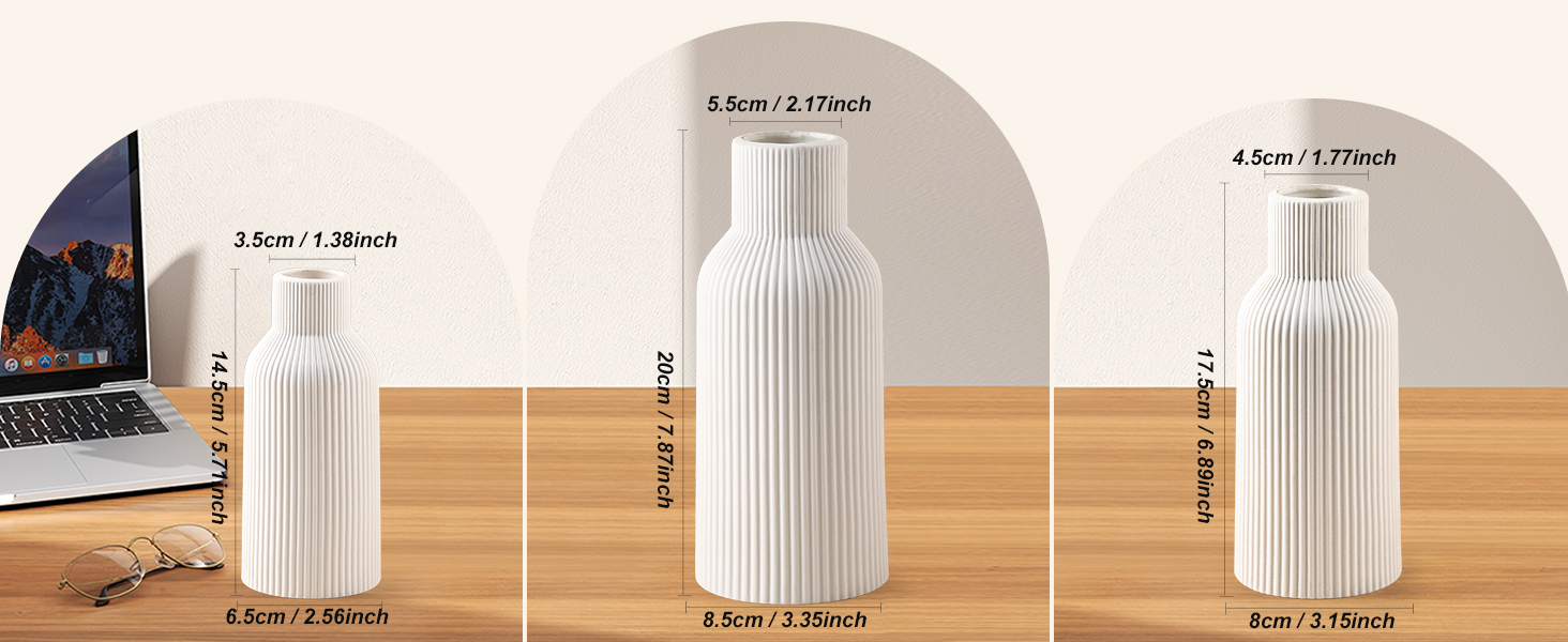 YEEBECA Modern Desk Vase - Scandinavian Style Table Decor for Pampas Grass & Flowers - Living Room Vase