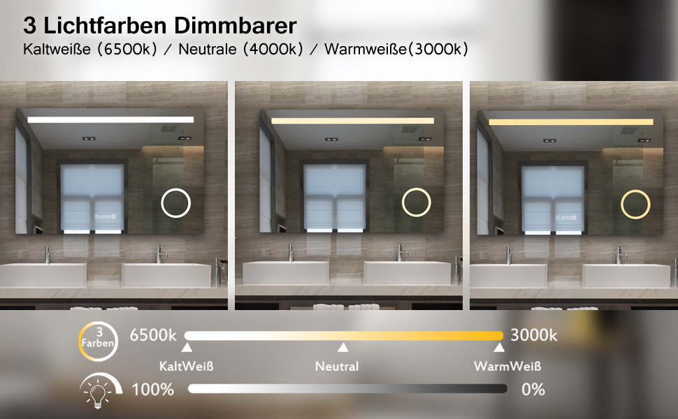 MIQU LED дзеркало для ванної кімнати з підсвічуванням 80x60 см, з розеткою, годинником, сенсорним керуванням, регулюванням яскравості, 3 кольори світла, антизапарник, збільшення, для ванної кімнати, туалету, коридору