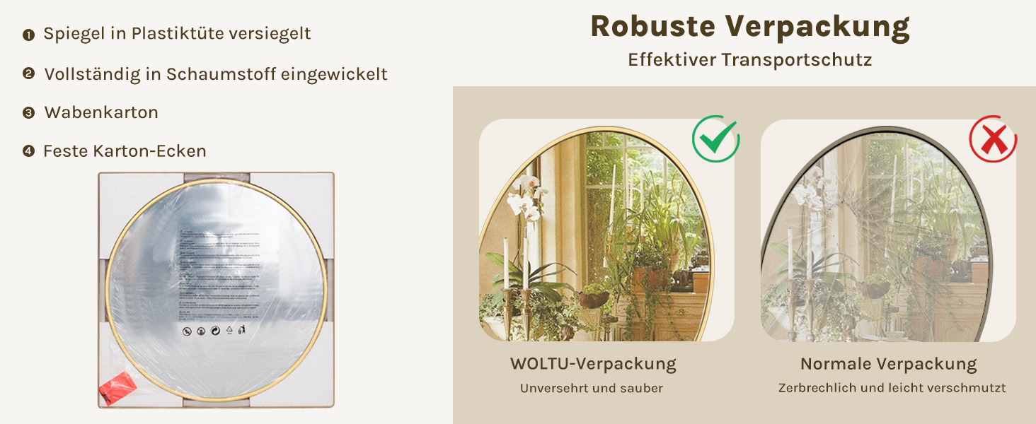 Круглий настінний дзеркало WOLTU 40 см з золотим каркасом, для ванної, спальні, вітальні, коридору, декоративне, 40x40 см