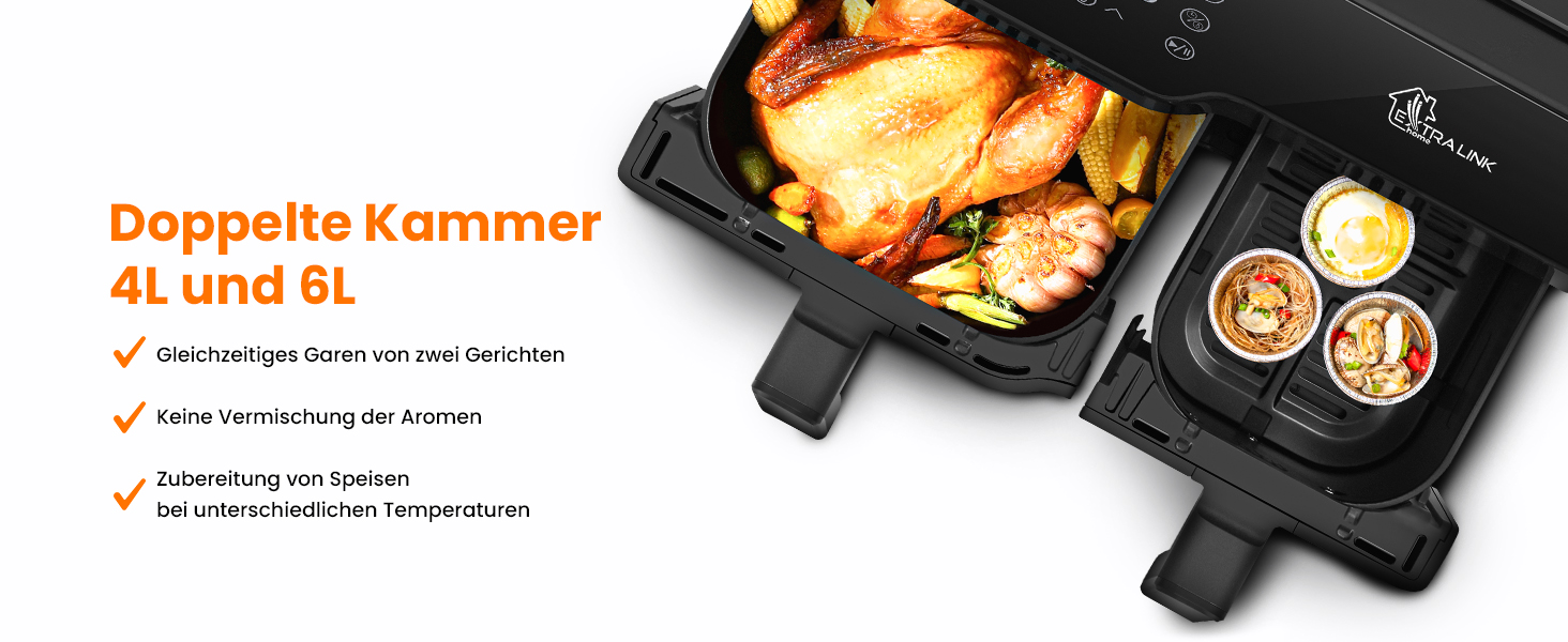 Фритюрниця Extralink 1400W Airfryer 4.2L з 10 функціями, LED-дисплеєм та економним споживанням енергії