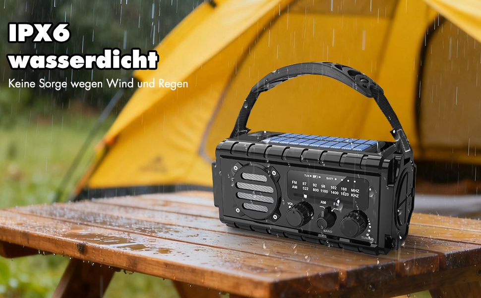 Радіо на сонячній батареї 20000mAh з ручним заводом, AM/FM, LED ліхтарик, SOS сигнал, IPX6, чорний