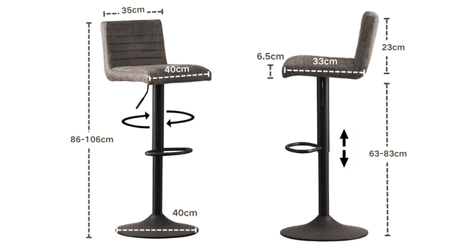 JYMTOM Adjustable Bar Stools Set - Velvet Padded Swivel Counter Stools for Bar, Kitchen, Bistro, Cafe & Dining Room (Set of 4, Grey)