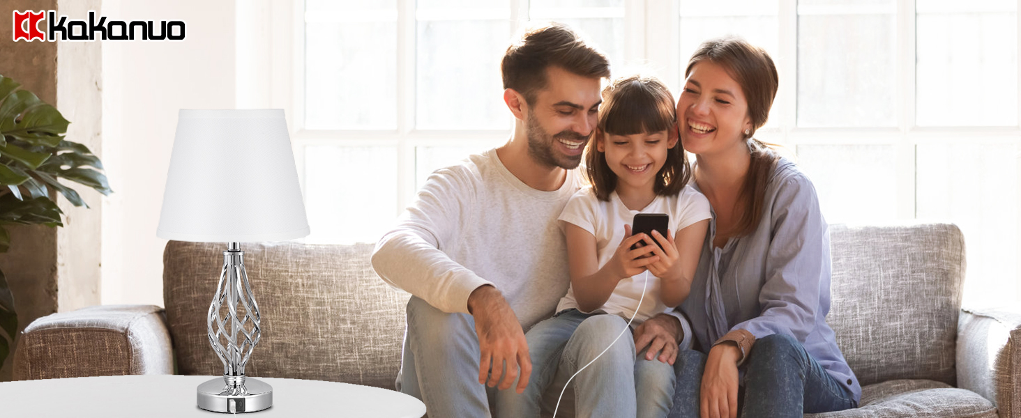 Настільна лампа Kakanuo 2 шт. з USB-портами (A+C), регульоване освітлення, сірий абажур, LED, для спальні, вітальні, офісу