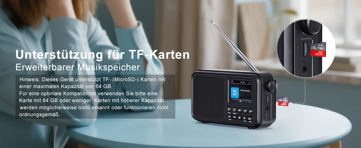 Портативне DAB/DAB+ радіо з Bluetooth 5.0, FM, акумулятором 3000mAh, дисплеєм 2.4