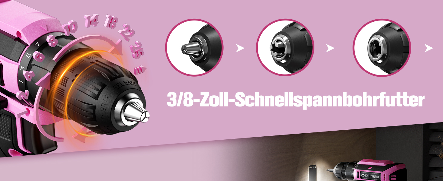 Акумуляторний шурупокрут-дрель 20V, 56 шт. у наборі, 42Nm, LED-підсвітка, рожевий, для дому та майстерні