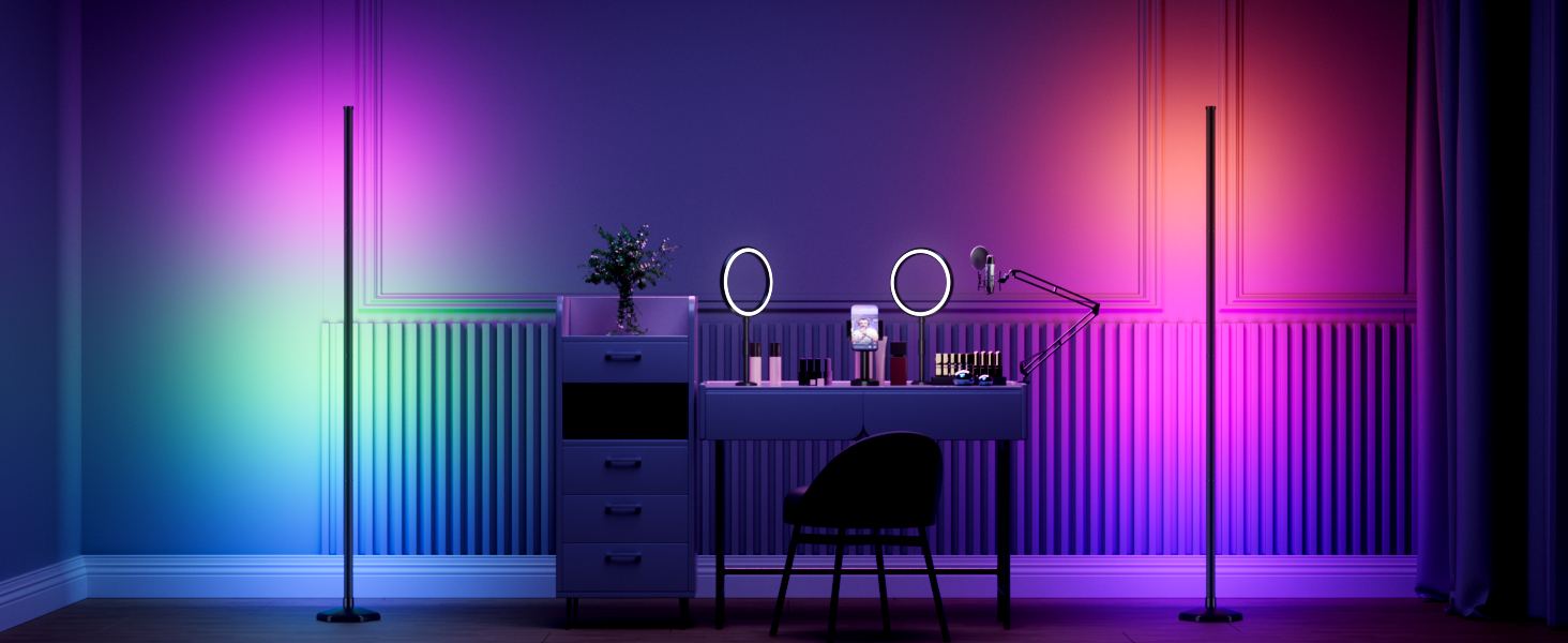 LED-підлогова лампа WISIMMALL з RGBIC підсвічуванням, 170 см, диммування, керування пультом/додаток, 16 млн кольорів, 300 режимів, музичний синхронізатор для вітальні, спальні, ігрової кімнати