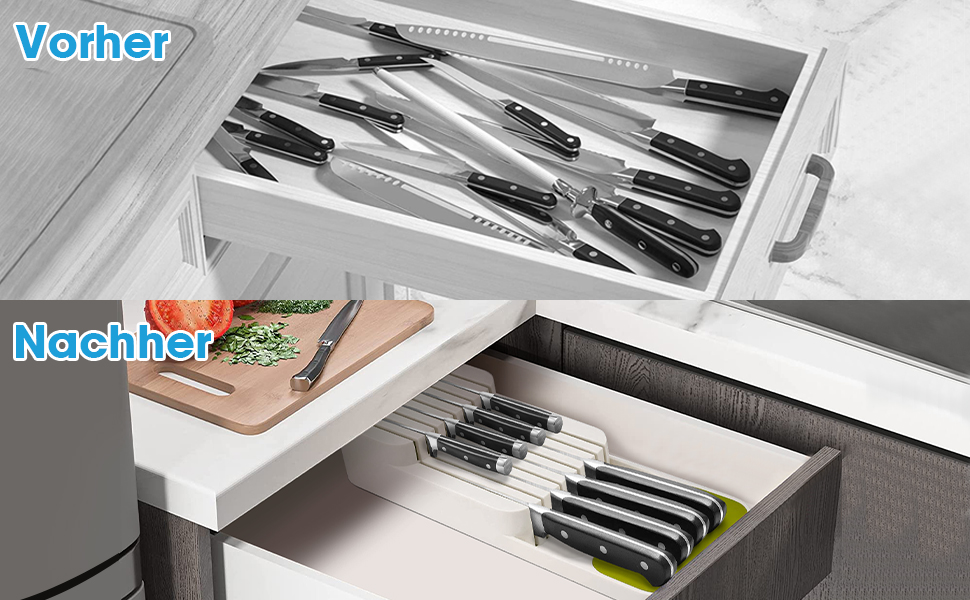 Органайзер для ножів у шухляду двоярусний, на 9 ножів, білий - безпечний та компактний тримач для ножів на кухню