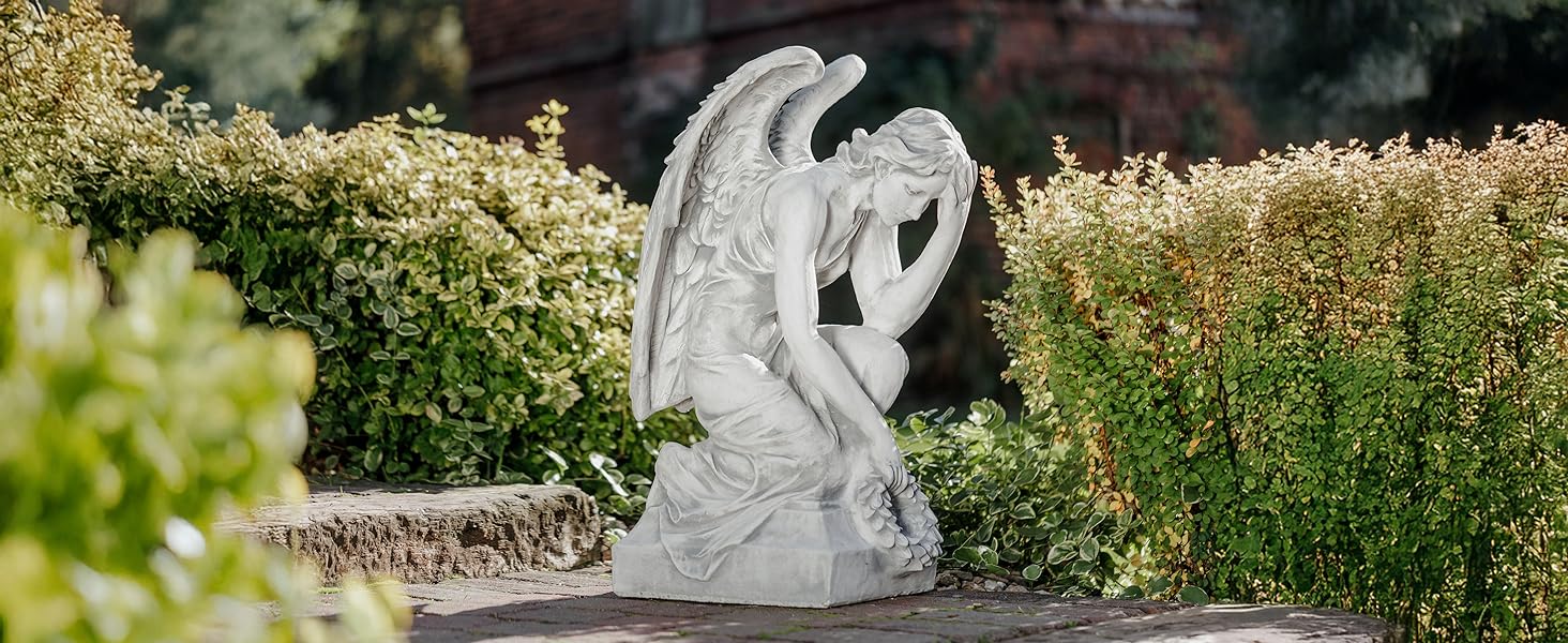 Сплячий ангел із штучного каменю, 25 см, 6 кг, сірий, морозостійка садова статуя для двору