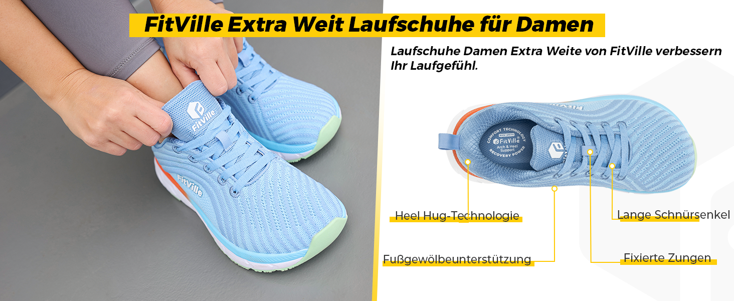 Жіночі кросівки для бігу FitVille широкі, дихаючі, спортивні, легкі, зручні для ходьби, блакитні, розмір 39 EU