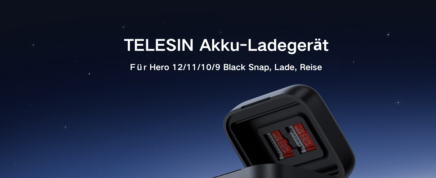 TELESIN Акумулятор для GoPro Hero 12/11/10/9 Black + зарядний пристрій на 3 слоти + USB-C кабель