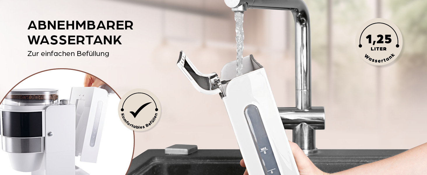 Кавомашина Barista Filterkaffeemaschine з регульованим млинком та термокружка | Функція підігріву, таймер 24 год та постійний фільтр | Для 10 чашок кави | Кавомашина для зерен та меленої кави [Нержавіюча сталь] (9) Weiß (Pro Design) - Термокружка - з млинком