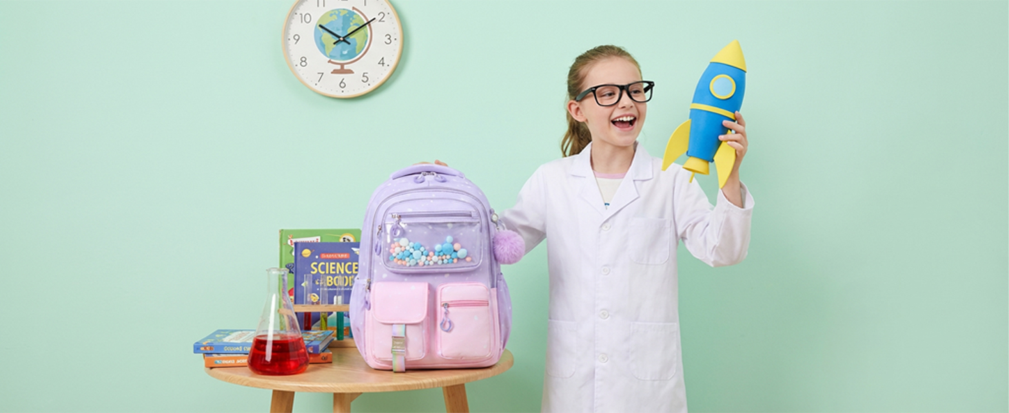 Шкільний рюкзак для дівчинки 1-5 клас, рожево-фіолетовий, 20л, з ортопедичною спинкою та світловідбиваючими елементами