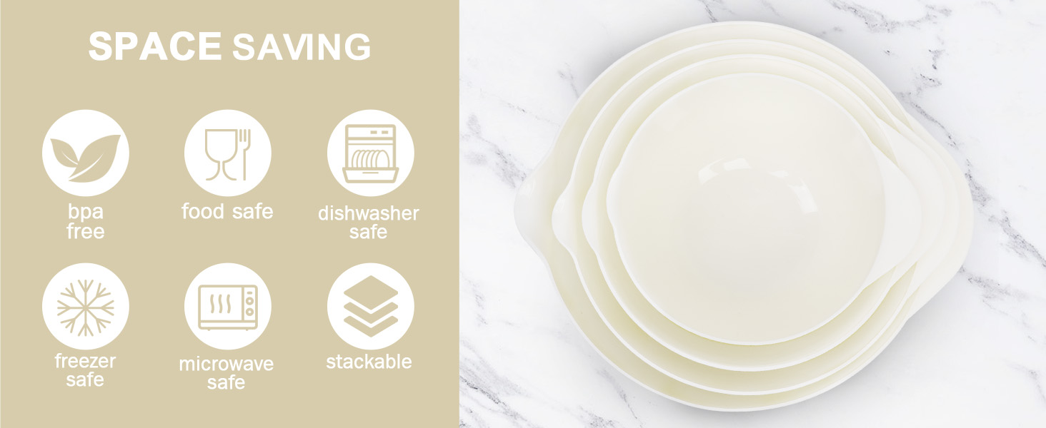 Набір мисок для змішування BoxedHome (4 шт.) з пластику, бежевий. Миски для салатів, ручне миття, неслизькі, стійкі, для сервірування та приготування їжі.