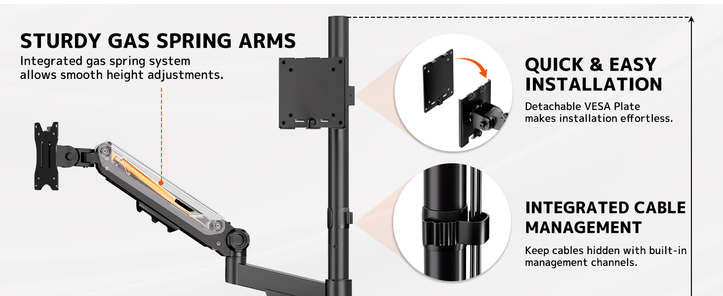 Тримач для монітора на стіл для 3 моніторів, регульована висота, 80 см, до 20 кг