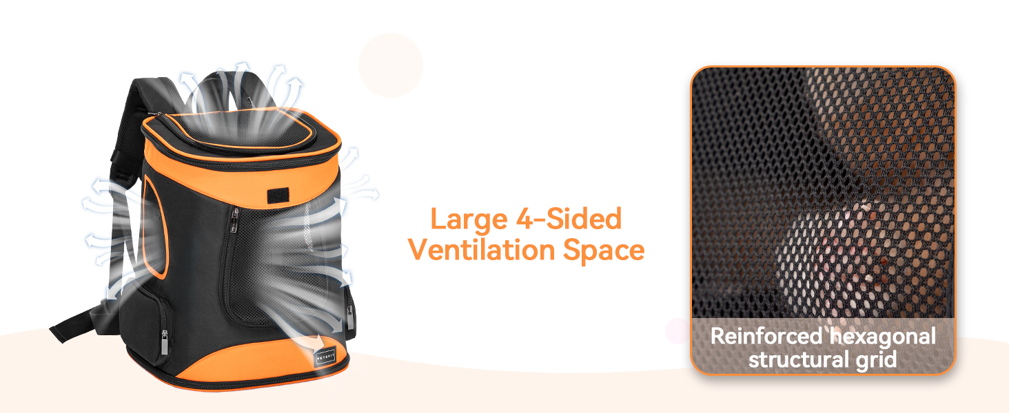 Рюкзак для кота та собаки Petsfit - зручний та дихаючий, до 5 кг, з сіткою та ременем, чорний та помаранчевий