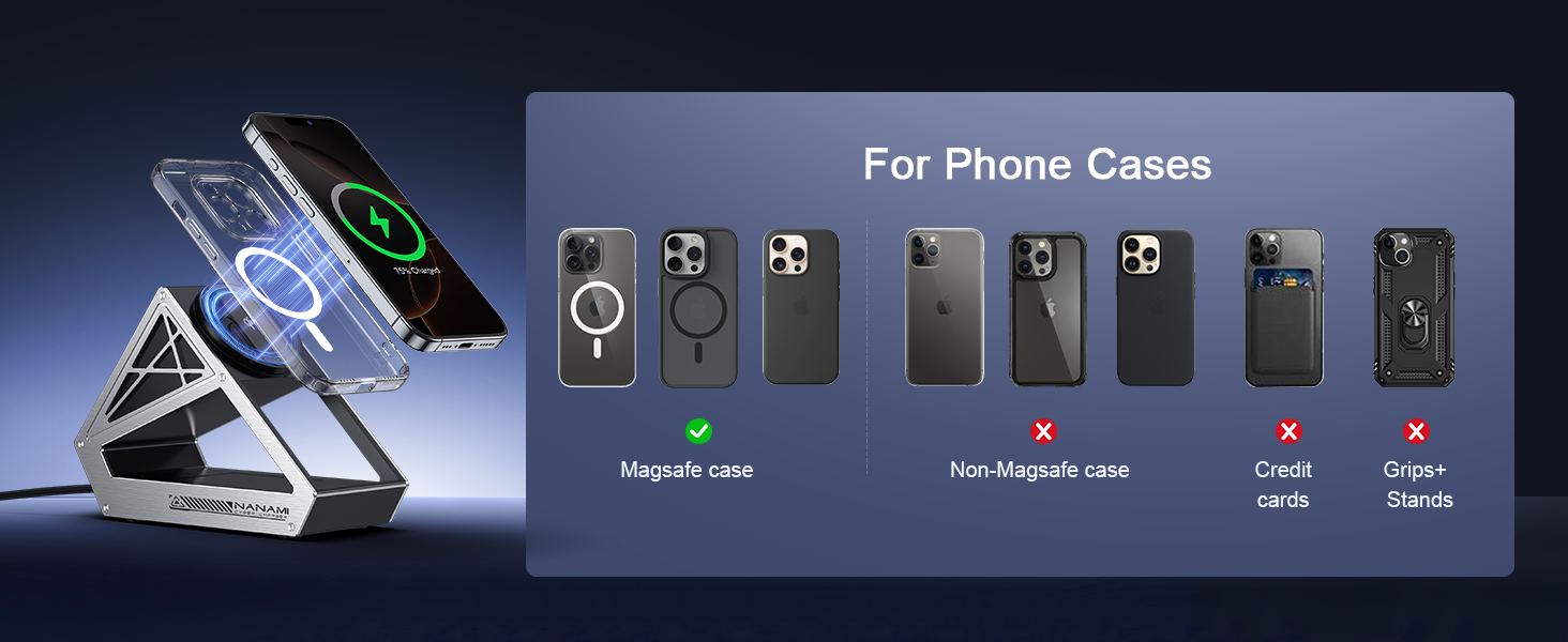 Зарядний пристрій NANAMI 3-в-1 MagSafe: для iPhone 17, 15, 14, 13, 12, Apple Watch, AirPods. Чорний, 15W, Qi2, MagSafe