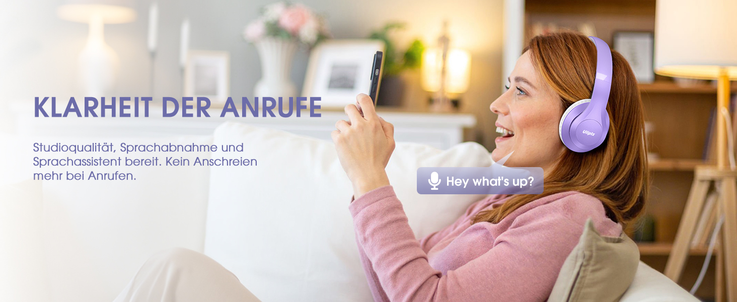 Бездротові навушники Uliptz Bluetooth Over Ear: 65 годин роботи, 6 EQ-режимів, HiFi стерео, складна конструкція, для подорожей/офісу/телефону/ПК (фіолетовий)