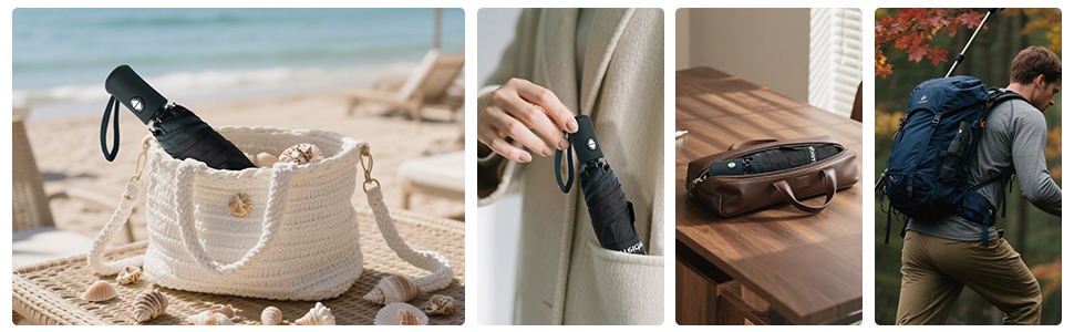 Компактний дорожній парасолька Herreicher - автоматичний, ультралегкий, захист від УФ, для чоловіків та жінок, чорний