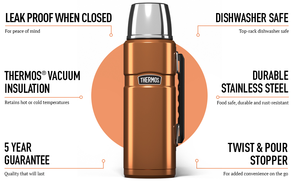 King Stainless Steel Flask with Handle - 1.2L / 1200ml - Brown