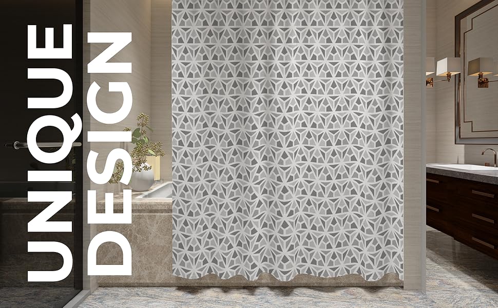 Шторка для душу 180x180 см | Шторка для ванни з антигрибковим покриттям | Сірий геометричний дизайн | Шторка для ванни/душової кабіни