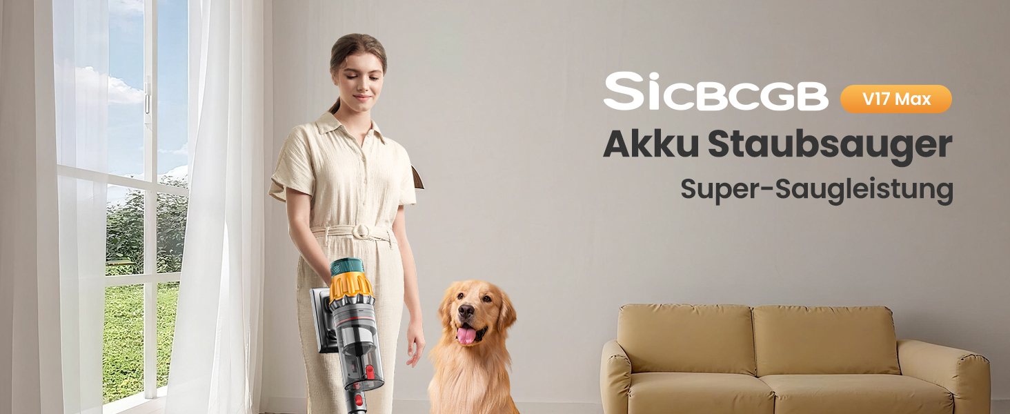 Акумуляторний пилосос SICBCGB 48000Pa/550W/70 хвилин, 2.0L з HD-дисплеєм, антизаплутана щітка, док-станція, самостійна підставка, 11-шарова фільтрація для шерсті тварин та авто, золотий колір