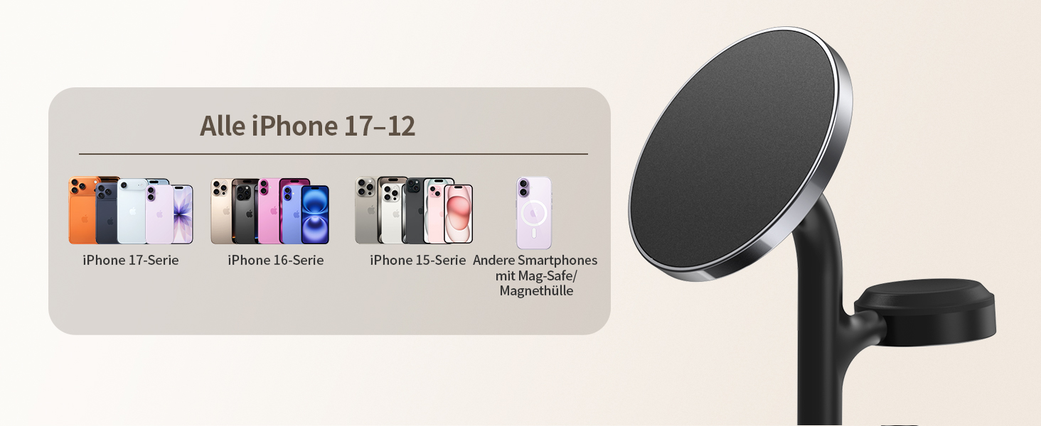 3-в-1 індукційна зарядка для декількох пристроїв, 15W MagSafe зарядка для iPhone 15/14, MagSafe зарядний пристрій для iWatch Ultra 2/1/Series 9/8, AirPods, білий/чорний