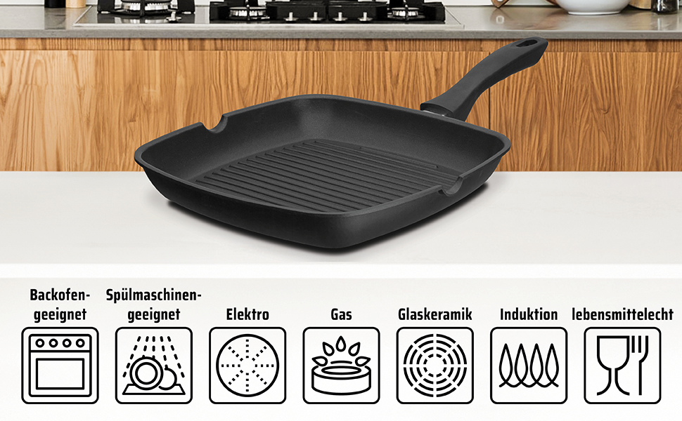 Grillmeister GSW 413251 Пательня гриль алюмінієва з 2 виливами 28x28 см чорна