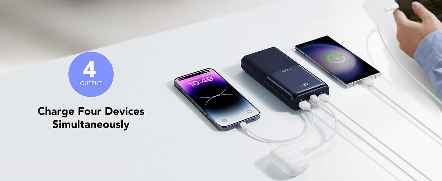 Power Bank VIYISI 30000mAh з LED дисплеєм, 20W PD, 4 виходи та 3 входи, сумісний з iPhone/iPad/Samsung/Huawei