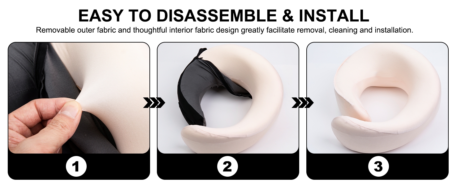 Подушка для шиї Gemice для подорожей та літака, з кріпленням на липучці, з піною пам'яті, для дорослих, чорна