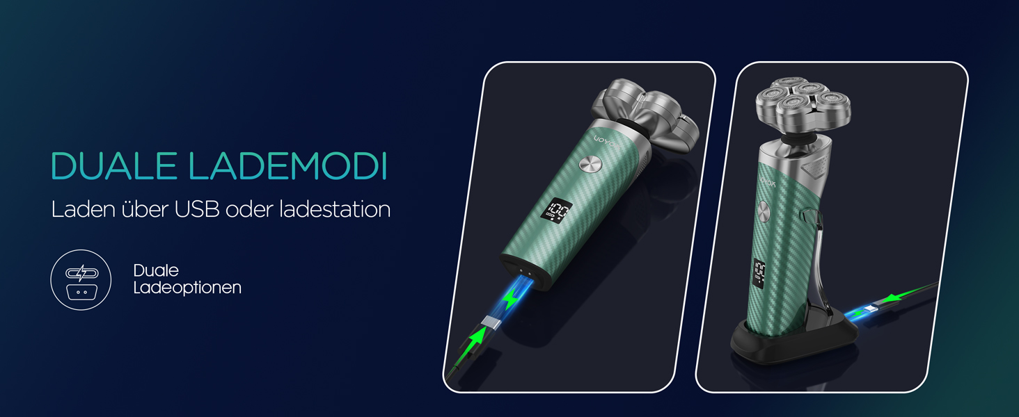 Електричний чоловічий верстат для гоління VOYOR TX500 (зелений) - 5D, мокрий/сухий, USB, LED дисплей, 150 хв роботи