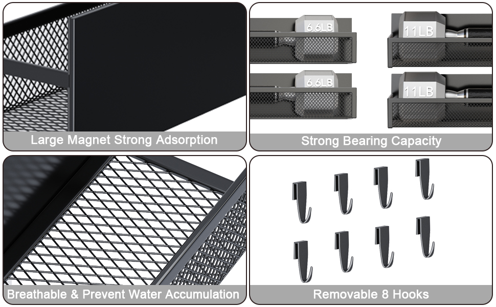 Магнітна полиця для спецій на холодильник, 4 шт. Магнітна органайзер для холодильника з 8 рухомими гачками, для організації та зберігання спецій