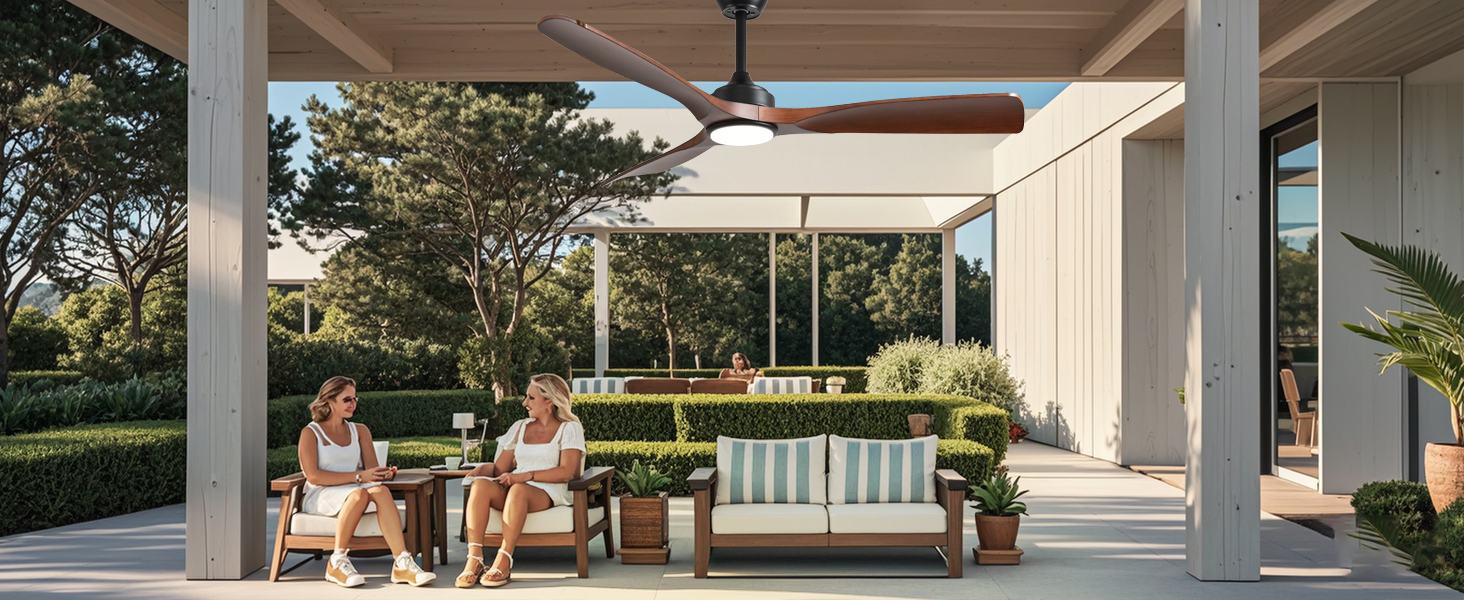 Depuley Стеляний вентилятор з підсвічуванням для вулиці: LED лампа з вентилятором для саду, тераси - 132 см, з підсвічуванням та APP для вітальні, ресторану, офісу, коричневий, 52''