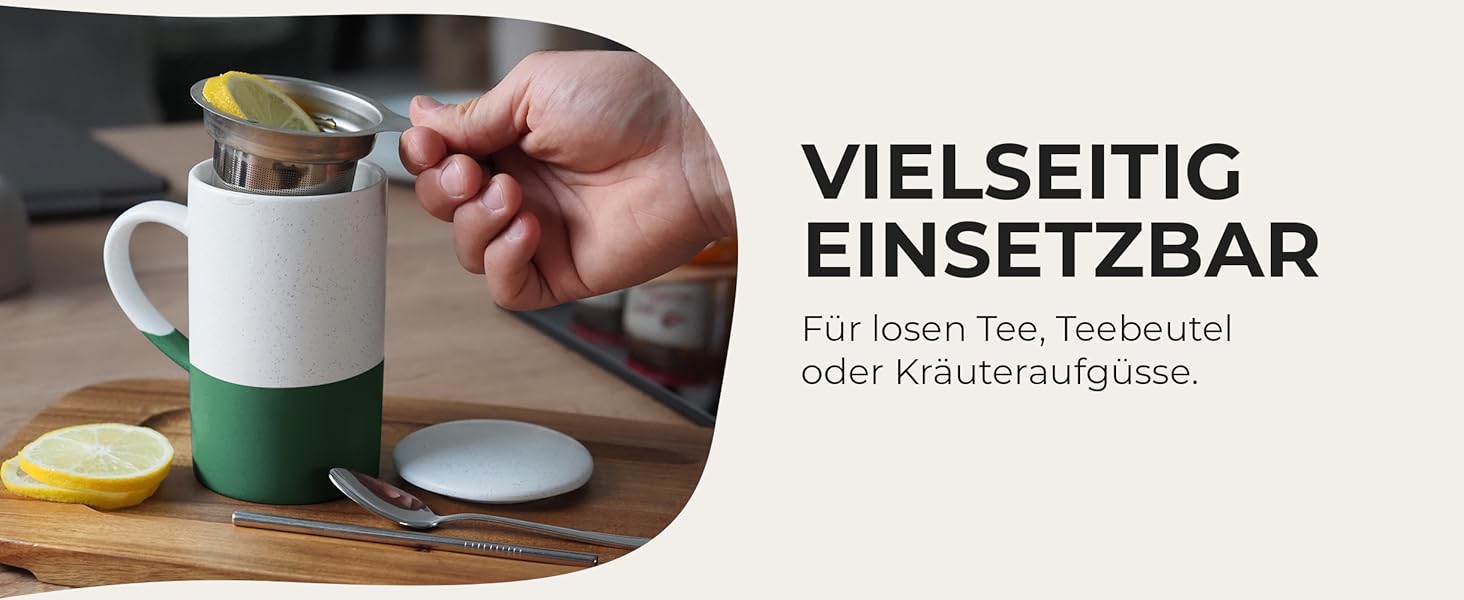 Набір чашок для чаю Miamio 2 шт по 500 мл з кришкою та ситом, керамічні чайники з чайним ситом та ложкою для заварювання листового чаю, подарунок для жінок, безпечні для мікрохвильової печі та посудомийної машини (Темно-зелений)