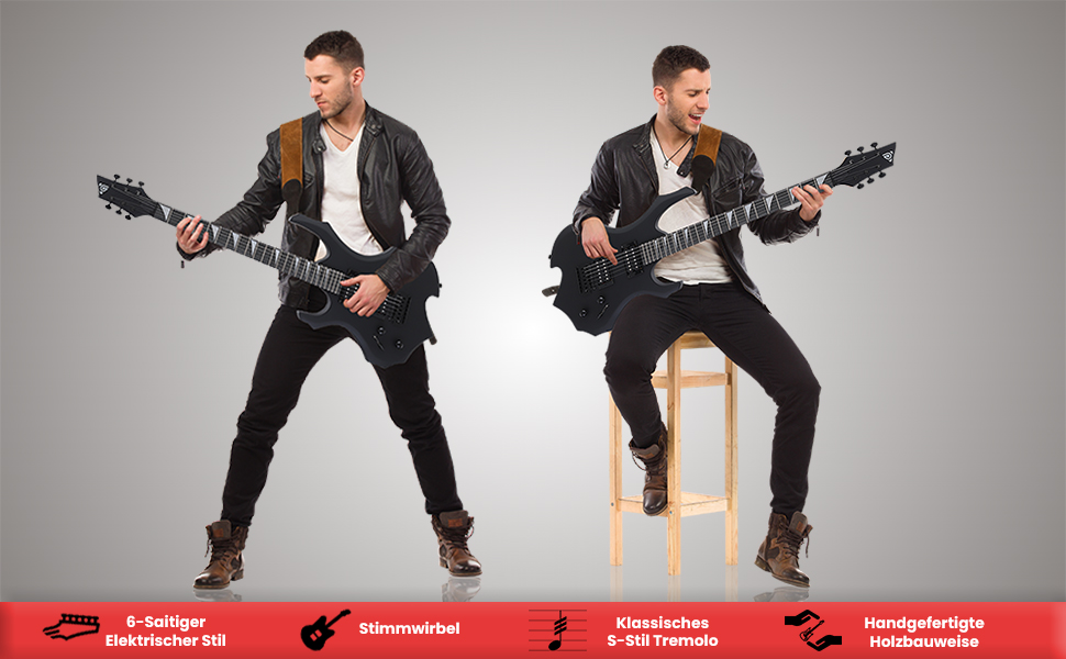 Електрогітара Pyle E – Комплект для гітари з підсилювачем, чохлом, струнами, ременем, тюнером та кабелем, для важкого металу та подорожей, чорна