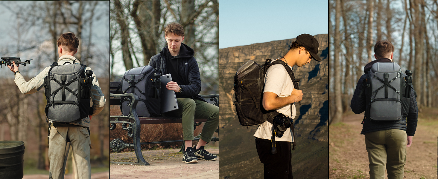 Рюкзак для камери Tarion HX-XL, 2-в-1, чорний, сірий, водонепроникний, з відділенням для ноутбука 15,6 дюймів