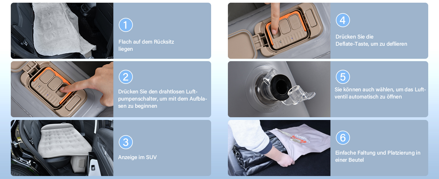 Автоматичний надувний матрац для заднього сидіння авто Coverado - сірий, універсальний, з вбудованим насосом та подушками