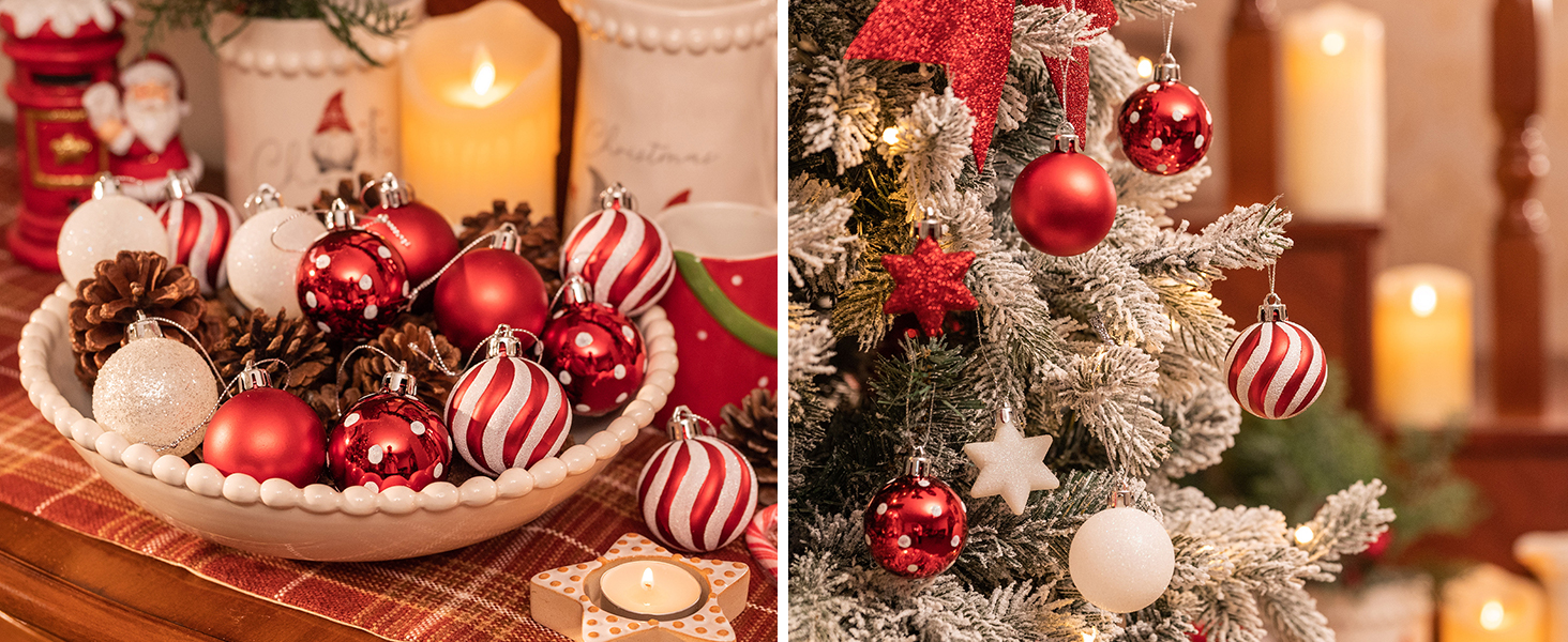 Набір ялинкових прикрас Victor's Workshop 92 шт. – пластикові кулі, червоно-білі, з оленями для декору ялинки та святкування