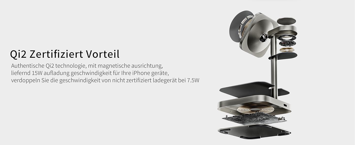 LULULOOK Qi2 Magsafe Зарядна станція 3 в 1 з алюмінію для Apple Watch та iPhone: 15W швидка зарядка для iPhone 17 Pro Max/Pro/Air/17, 5W для Apple Watch Ultra, AirPods. Титан.