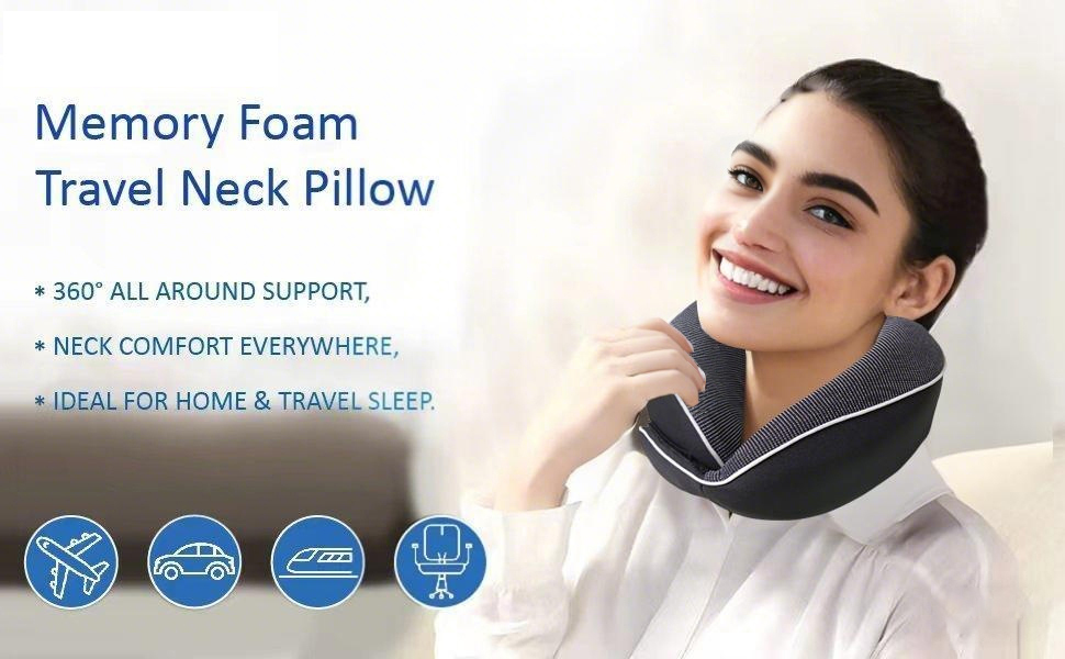 Подушка для шиї у літак, автобус, поїзд: компактна, з memory foam, ергономічна, з чохлом, для комфортного сну