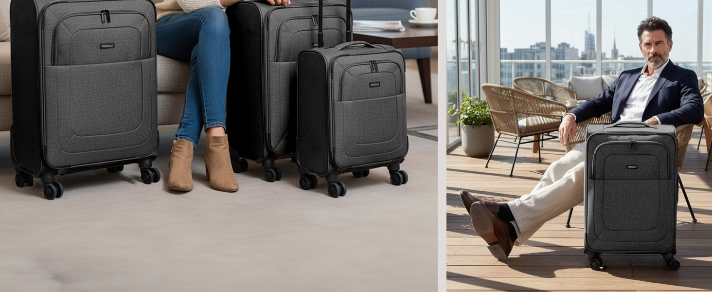 Набір валіз REDOLZ 3 шт. для жінок та чоловіків | Легкі та міцні дорожні валізи з розширенням, Softcase, 4 колеса, TSA-замок | Розширювані валізи (Essentials 12) Rose