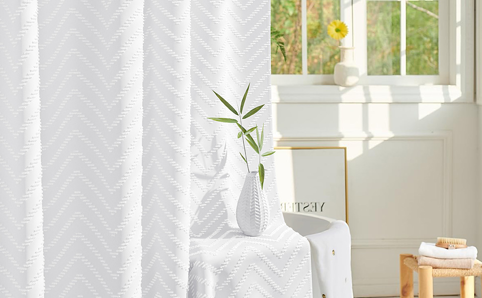 Штора для душу BTTN 180x200 см, бохо-стиль, бежева з пензликами, водонепроникна, з 12 гачками