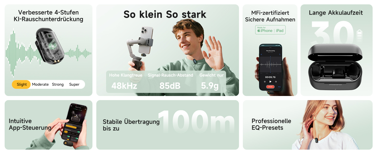 Мікрофон MAONO Wave T1 Mini USB-C: бездротовий, для iPhone/Android, з шумозаглушенням, для YouTube, Vlog, запису звуку