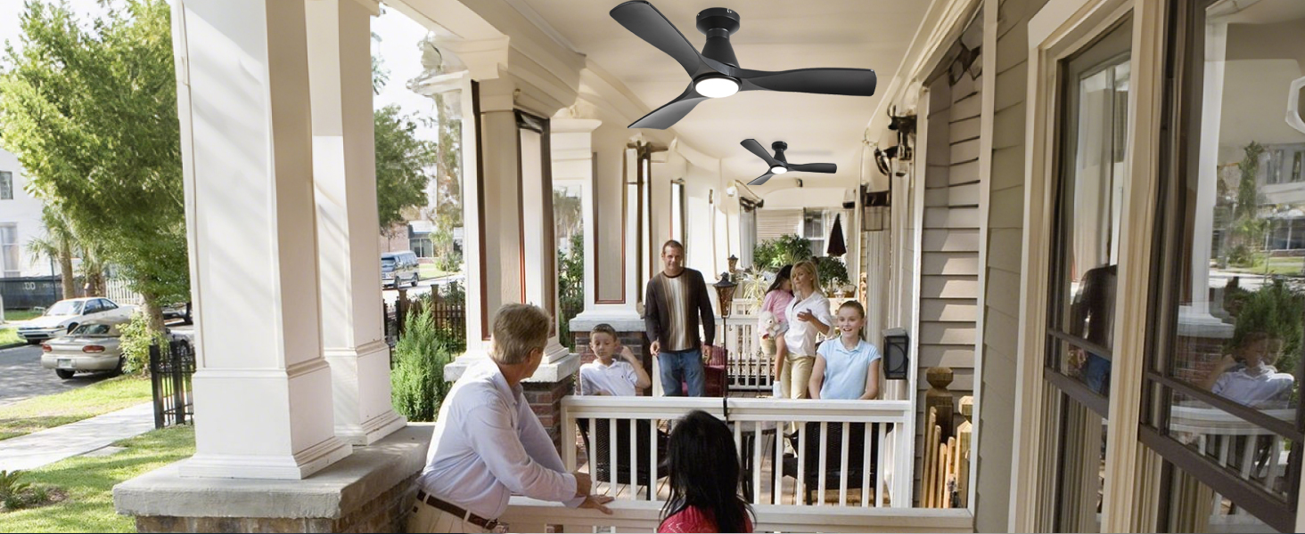 Стелянка вентилятор Depuley 42 дюйми з підсвічуванням: чорний, 3 лопаті, врізний монтаж для спальні. Диммування, керування через додаток, тихий DC-двигун, таймер, чорний колір.