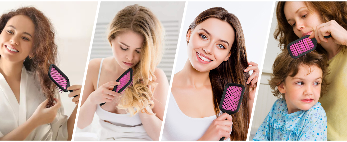 Щітка для волосся SHINLEA без заплутування для мокрого та сухого волосся, швидко сушка, повітряна розпушувальна щітка для жінок, чоловіків, дітей, зменшує випадіння волосся, розплутує вузли (Рожева)