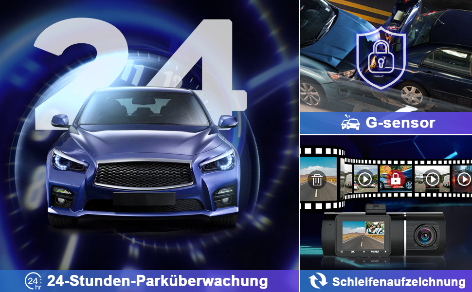 Dashcam Abask J05: Автомобільна камера 1080P з SD 32GB, 310° кут огляду, Park Watch, HDR, Інфрачервоне нічне бачення, G-сенсор, Loop Recording