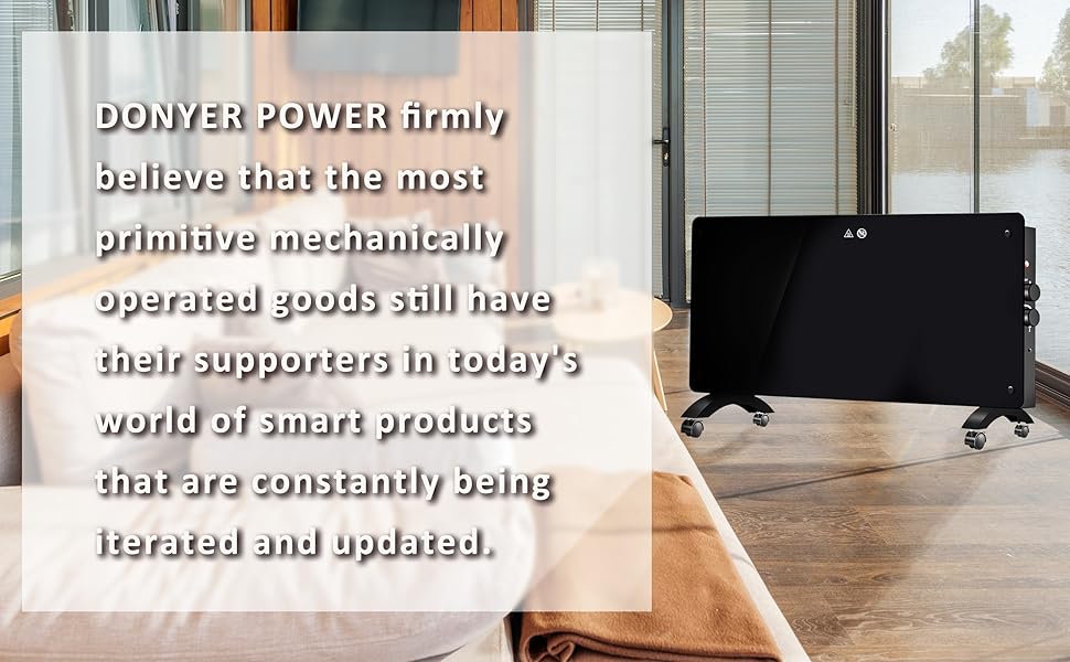 Конвектор DONYER POWER 2000W з склопанеллю, ультратонкий, настінний/підлоговий, чорний