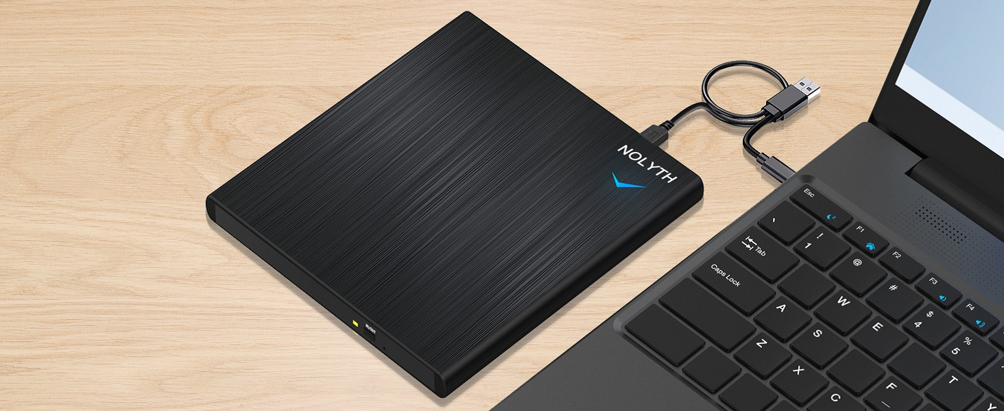 Зовнішній CD/DVD привід для ноутбука USB-C та USB: портативний DVD-плеєр та записувач для Mac, MacBook, Windows