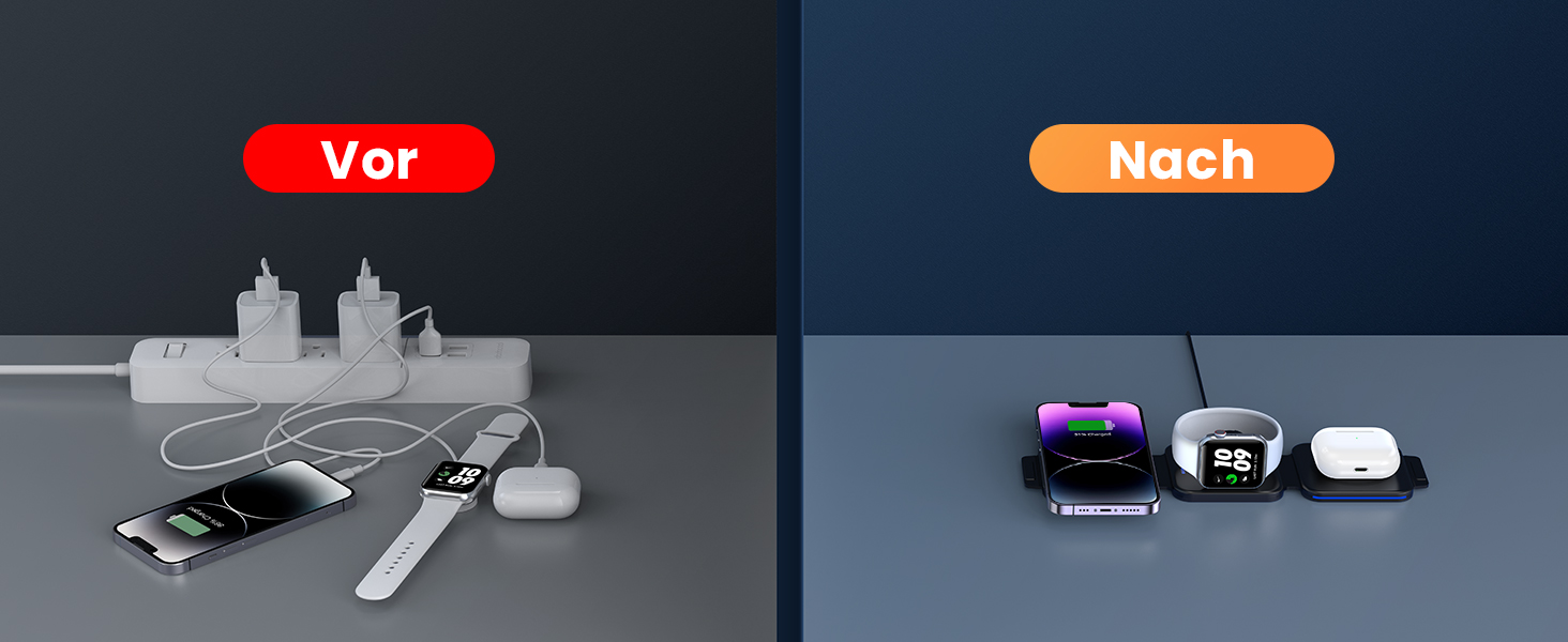 3-в-1 Бездротова зарядка для Apple Watch, iPhone та AirPods (сірий)