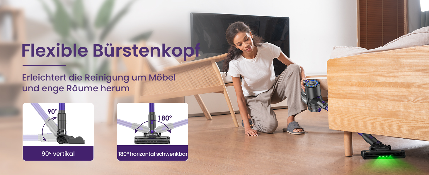 Акумуляторний пилосос Suirviz бездротовий, 40000Pa/500W, 45 хв роботи, самостійна парковка, легкий, для твердих поверхонь, килимів, шерсті тварин, фіолетовий