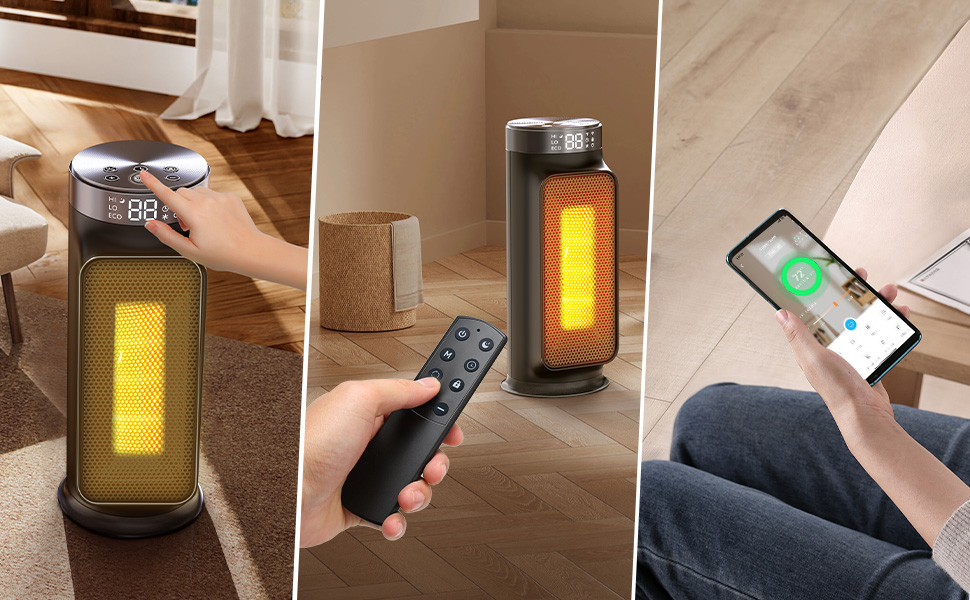 Електричний обігрівач 1800W з керамічним нагрівачем, розумна модель з Wi-Fi та пультом дистанційного керування, з таймером 24 години